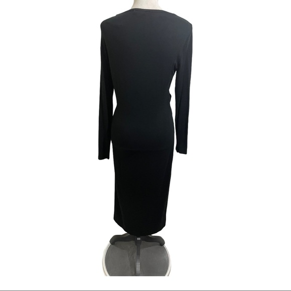 Vince Camuto V neck net style faux wrap dress Black size medium. Midi. - Picture 8 of 11